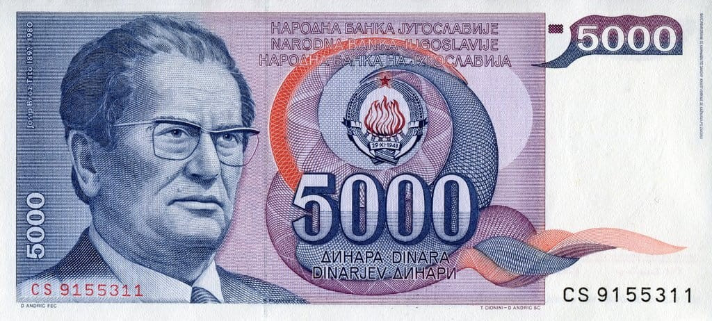 Jugosławia 5000 dinarów Miasteczko 1985 P-93a