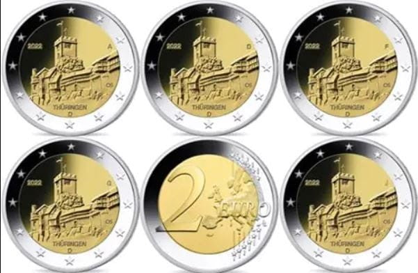 2 euro x 5 Niemcy Turyngia 2022 ADFGJ