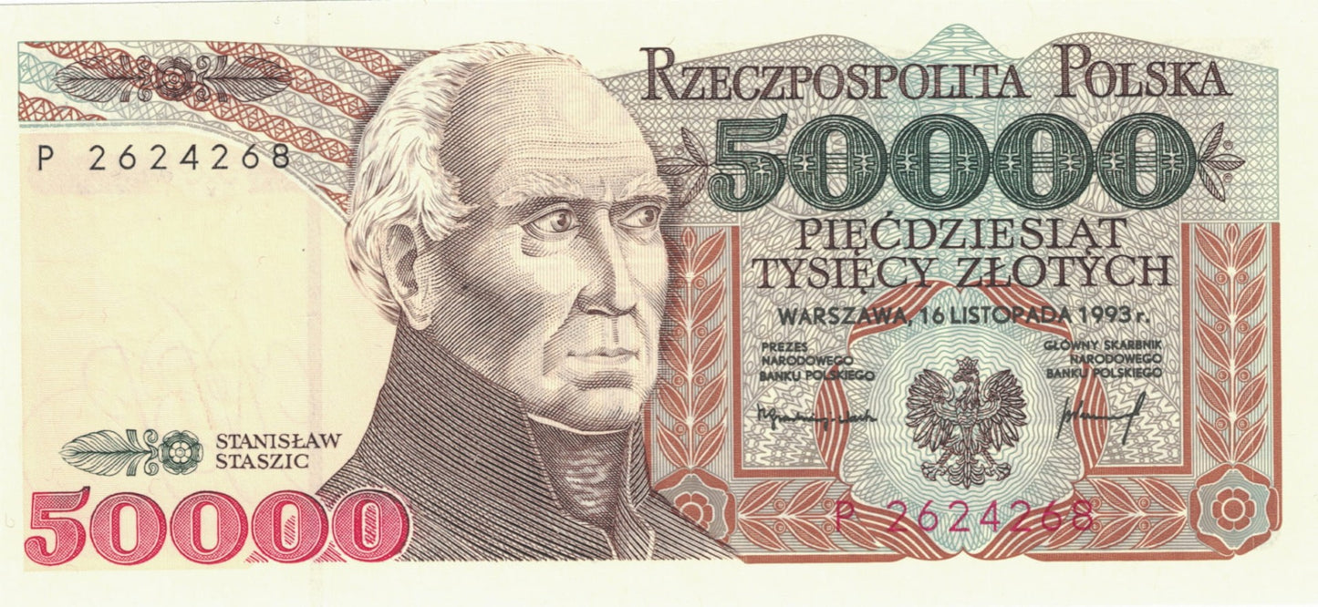 III RP 50000 zł Stanisław Staszic 1993 P-159a P