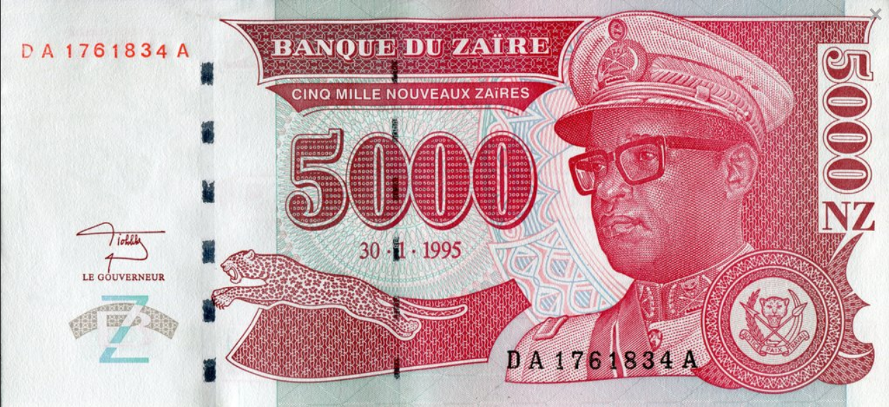 Zair 5000 Nouveaux Zaires Generał 1995 P-69