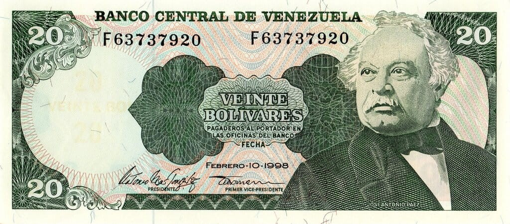 Wenezuela 20 Boliwarów J. Antonio Paez 1998 P-63f