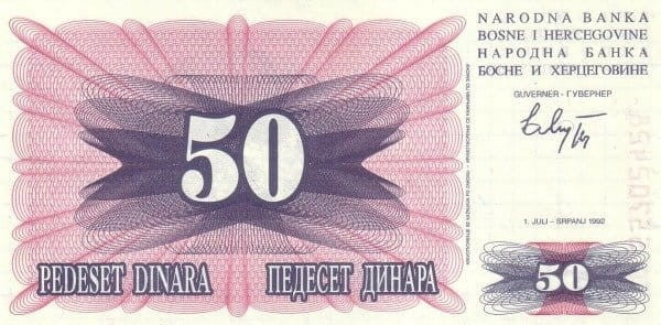 Bośnia i Hercegowina 50 dinarów 1992 P-12