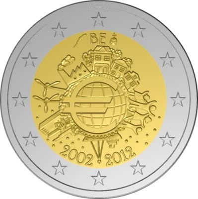 2 euro Belgia 10 lat euro w obiegu 2012