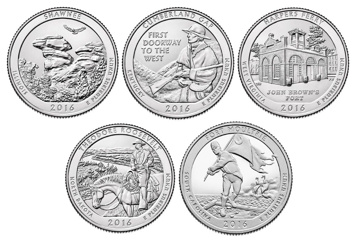 USA 25c Parki narodowe x 5 2016