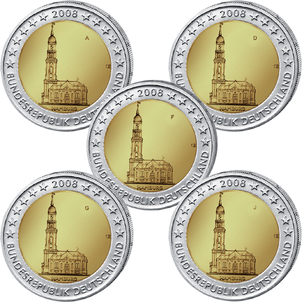 2 euro Niemcy x5 Hamburg  Kościół św. Michała 2008