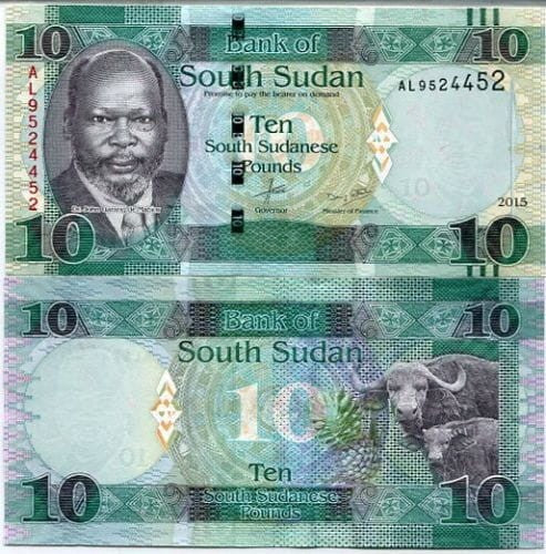 Sudan Południowy 10 funtów Bawoły 2015 P-12a