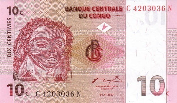 Kongo 10 centymów  Taniec Pende 1997 P-82
