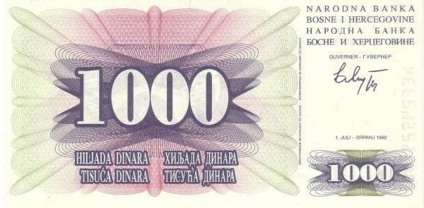 Bośnia i Hercegowina 1000 dinarów 1992 P-15