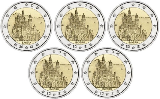 2 euro Niemcy x5  Bawaria Neuschwanstein 2012ADFGJ