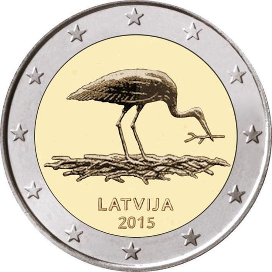 2  euro Łotwa Bocian 2015