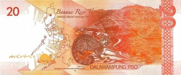 Filipiny 20 piso Łaskun palmowy 2015 P-206a.9