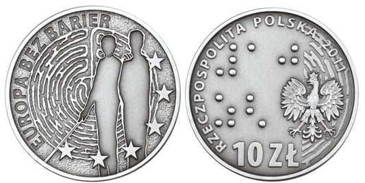 10 zł Europa bez barier – 100-lecie Towarzystwa Opieki nad Ociemniałymi 2011
