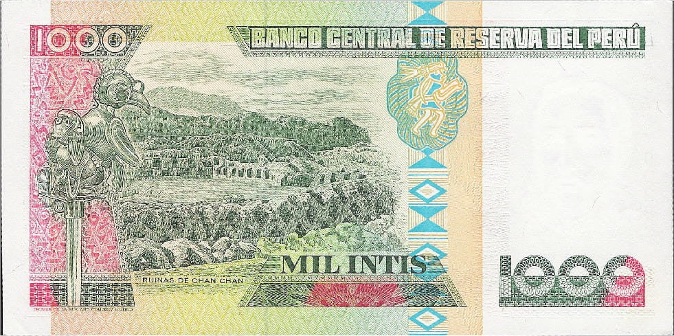 Peru 1000 intis Ruiny Chan Chan 1988 P-136b