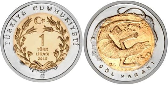 Turcja 1 lira Waran szary 2015