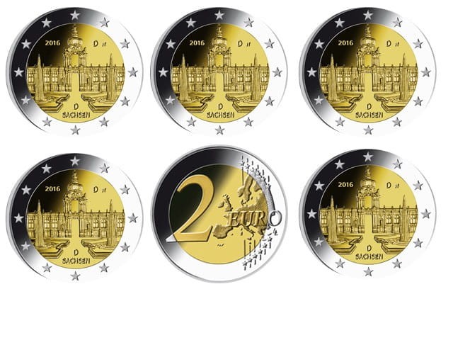 2 euro Niemcyx5 Saksonia Zwinger Drezno 2016 ADFGJ