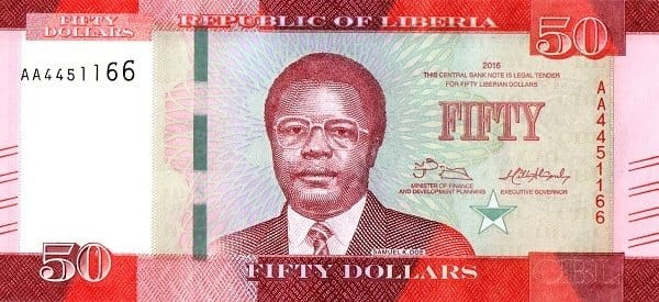 Liberia 50 dolarów Zbiory trzciny 2016 P-34a
