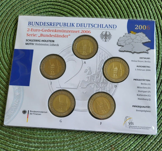 2 € Niemcy x5 Szlezwik Holsztyn 2006 ADFGJ oficjalny unc