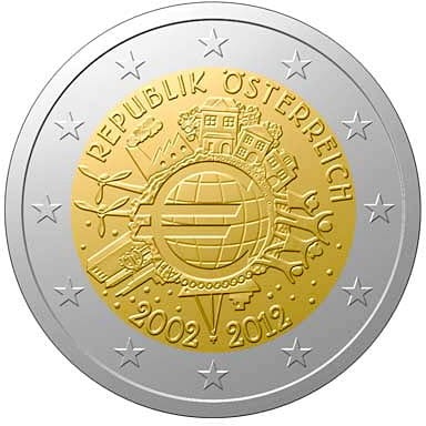 2 euro Austria 10 lat euro w obiegu 2012