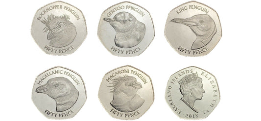 Falklandy 50 pensów x 5 Pingwiny 2018