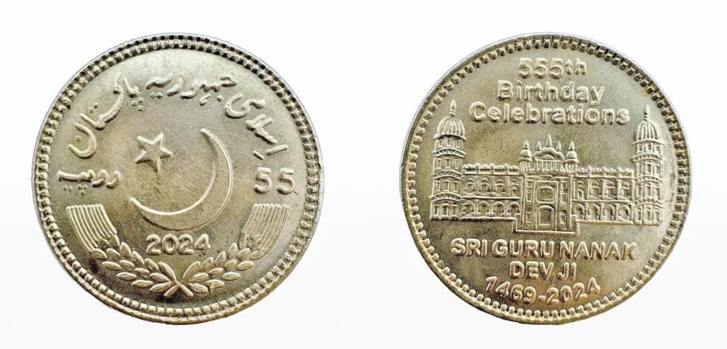 Pakistan 55 rupii 555. r. ur. Baba Guru Nanak Dev Ji 2024