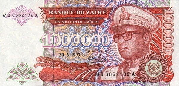 Zair 1 mln Zaires Lampart 1993 P-45